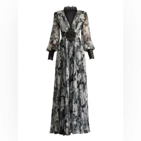 TADASHI SHOJI - AUDRA FLORAL PRINT CHIFFON GOWN - Picture 5 of 6